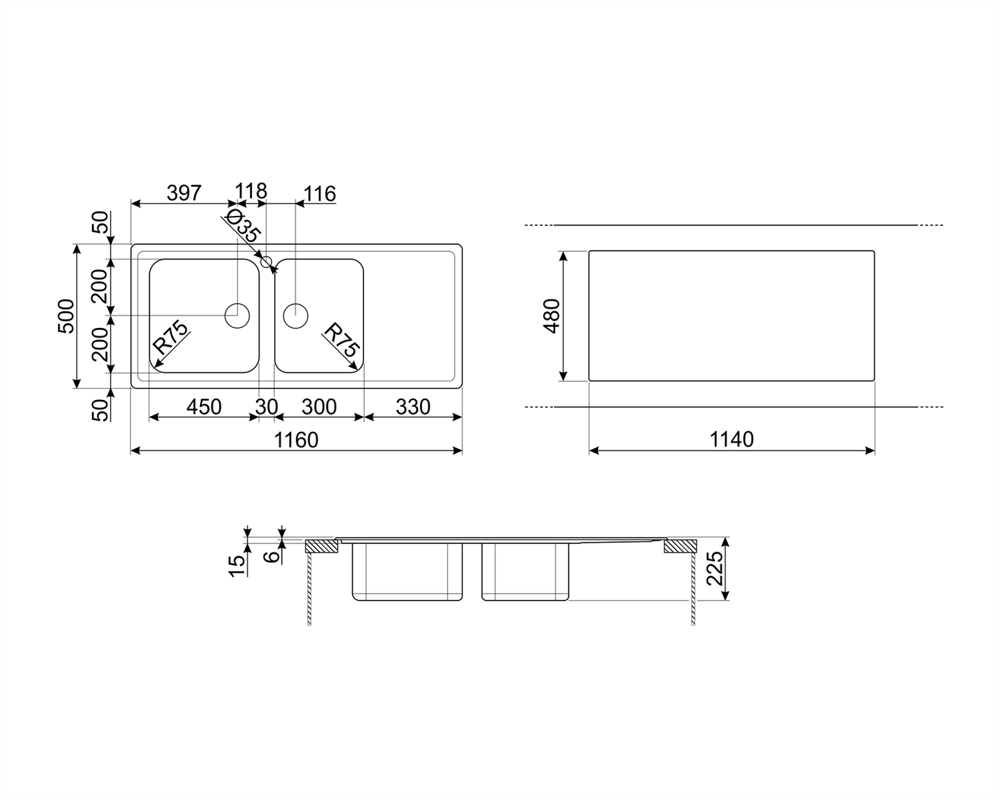 Chiuvetă Universale LG116D-2, Smeg