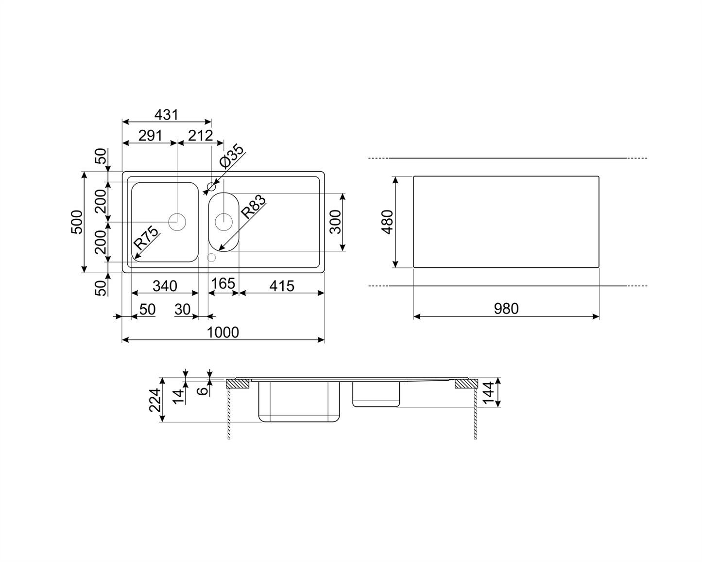 Chiuvetă Universale LLR102-2, Smeg