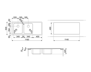 Chiuvetă Universale LM116D-2, Smeg