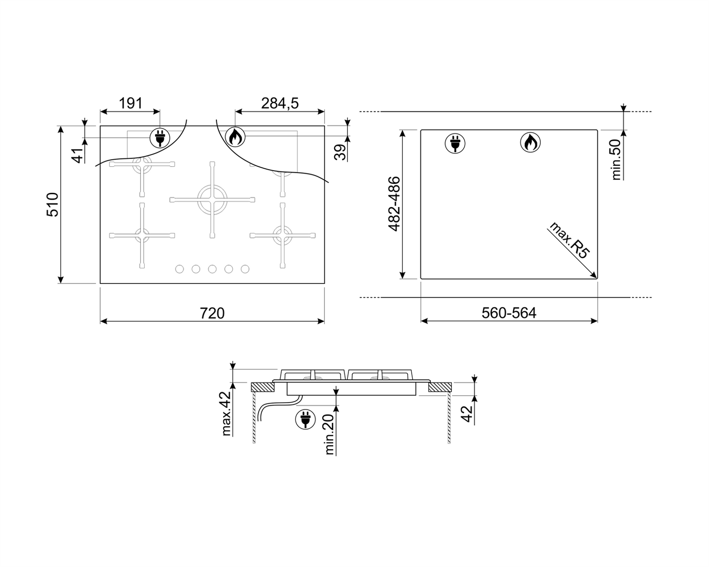 Plită gaz Linea PV175B2, Smeg