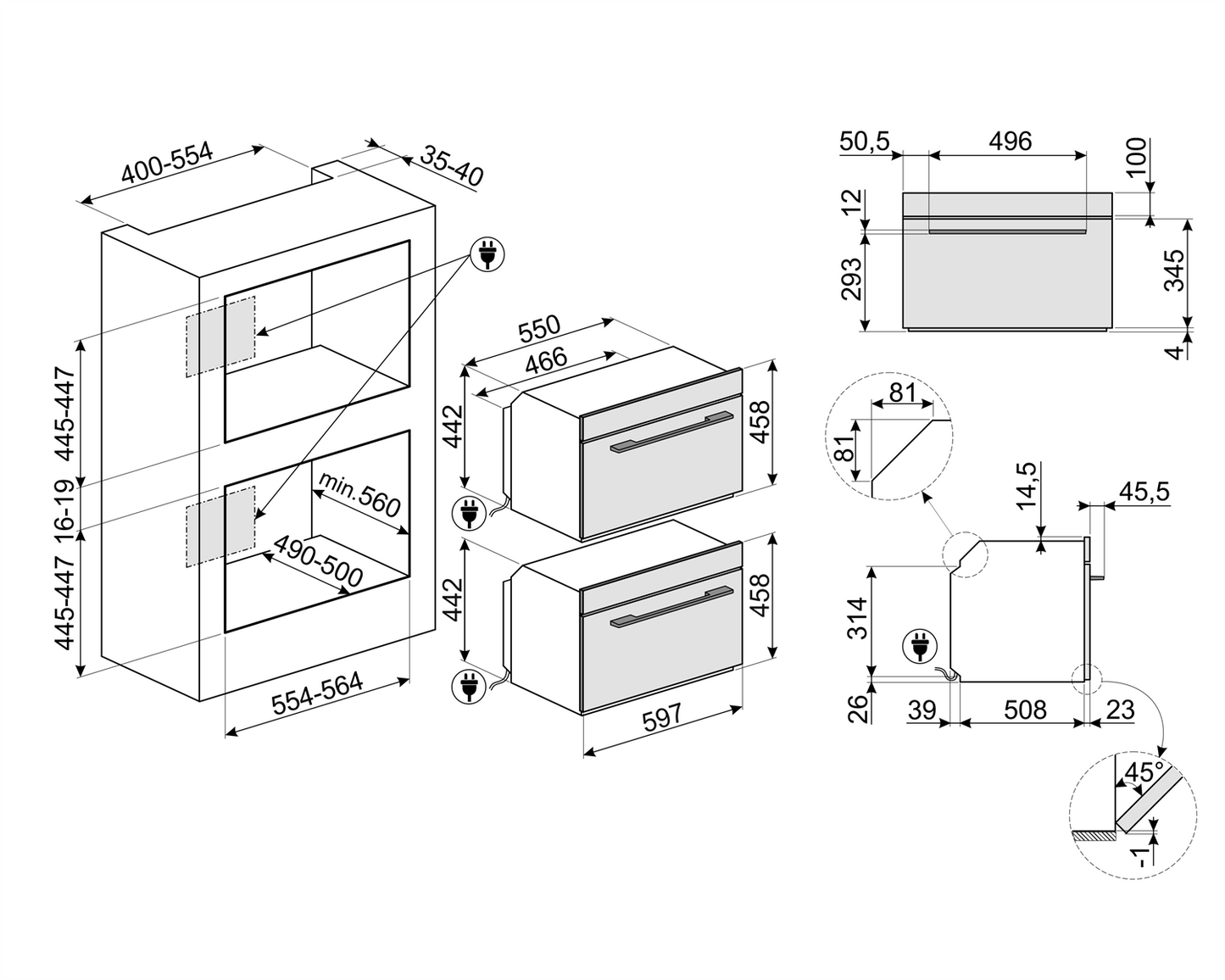 Cuptor incorporabil compact cu abur Linea SF4102VCS, Smeg