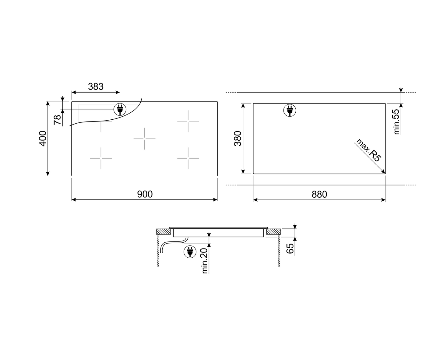 Plită inducție Universale SIH7933B, Smeg