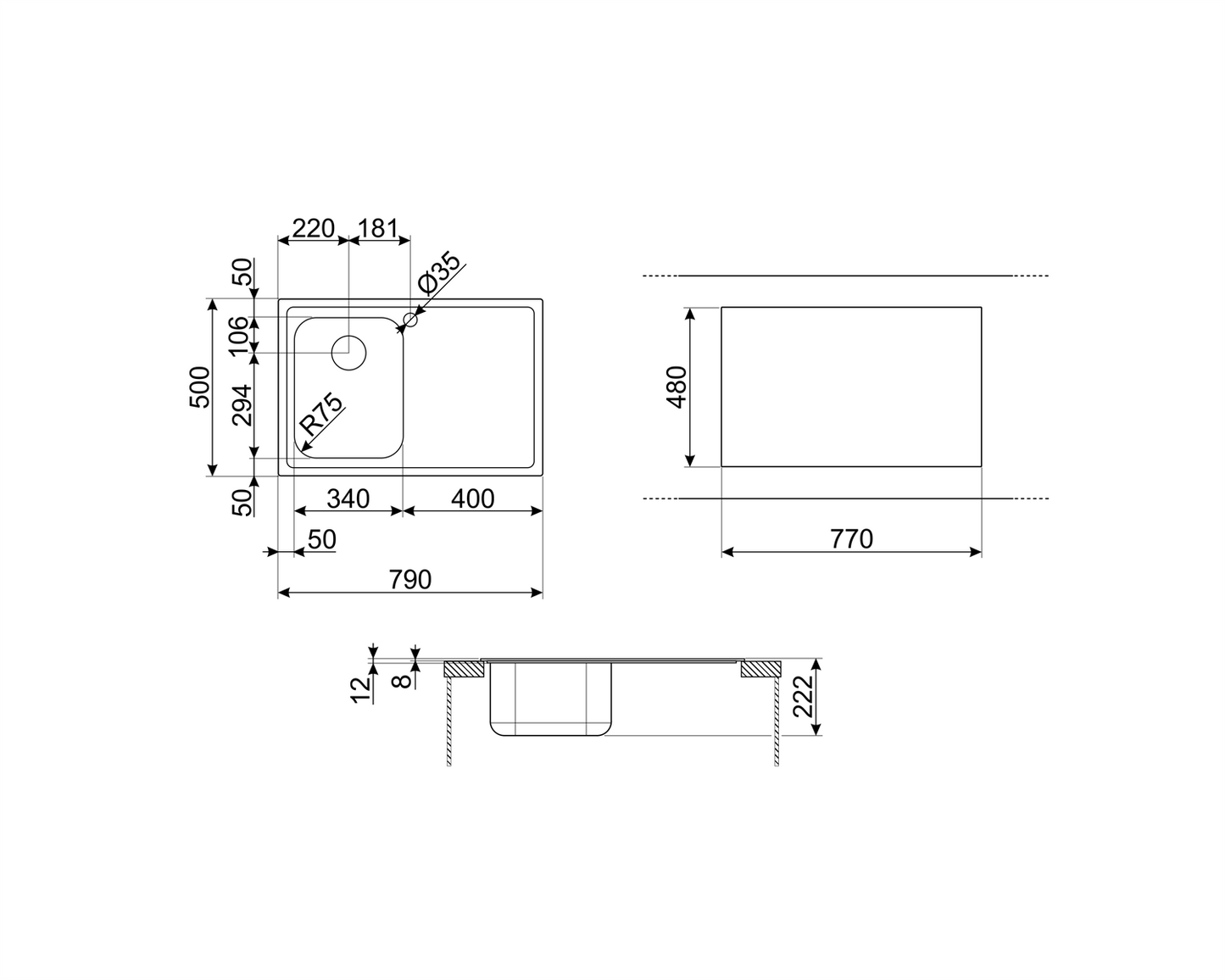 Chiuvetă Universale SP791D-2, Smeg