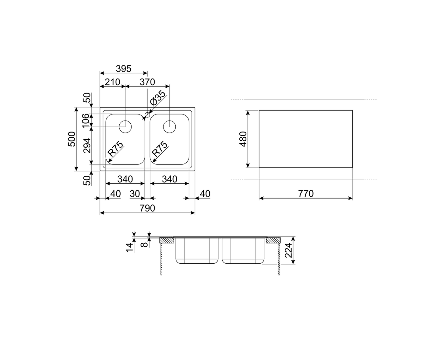 Chiuvetă Universale SP792-2, Smeg