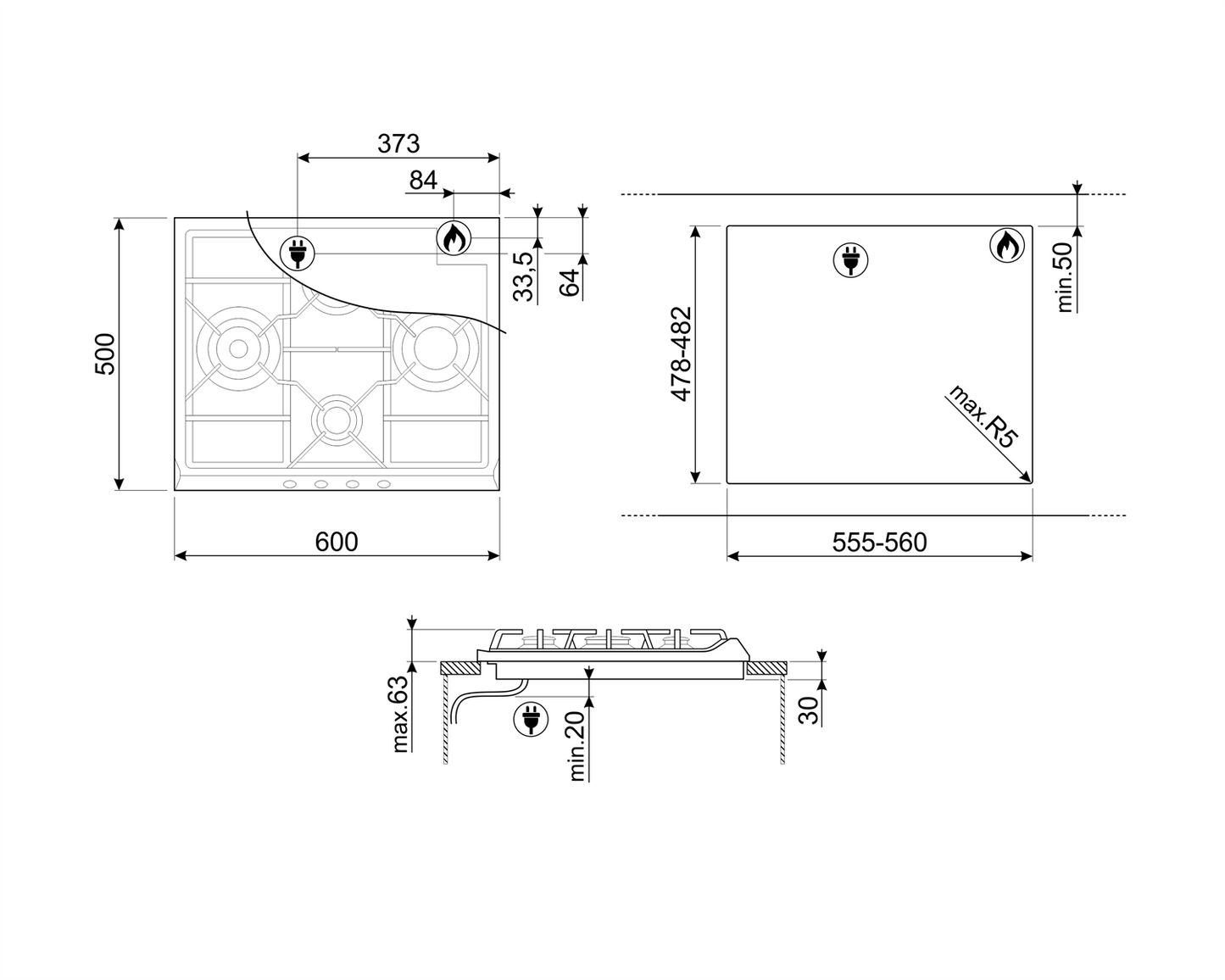 Plită gaz Cortina SR764RA, Smeg